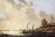 A River Scene with Distant Windmills Aelbert Cuyp